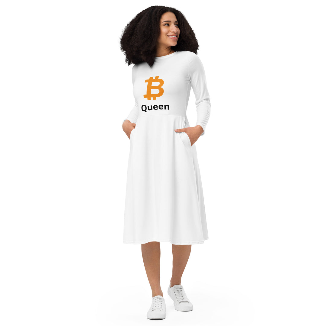 Bitcoin Queen Long Sleeve Midi Dress