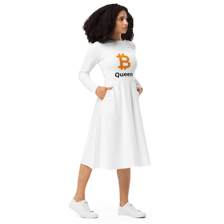 Bitcoin Queen Long Sleeve Midi Dress